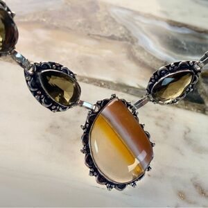 2328 Chic Silver and Brown Gemstone Necklace